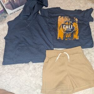 Nwot Off-campus Navy Hoodie and Graphic Tee with Tan Shorts Set 18m